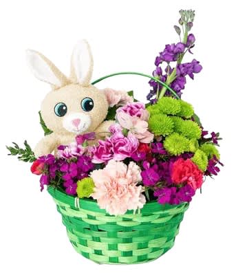 Easter Bunny Surprise - The Easter Bunny is coming to visit, and he's brought this stunning spring masterpiece with him! There surely isn't a more perfect way to remind your loved ones that spring is on its way! Please note that the plush bunny and basket may vary based on regional availability.  
