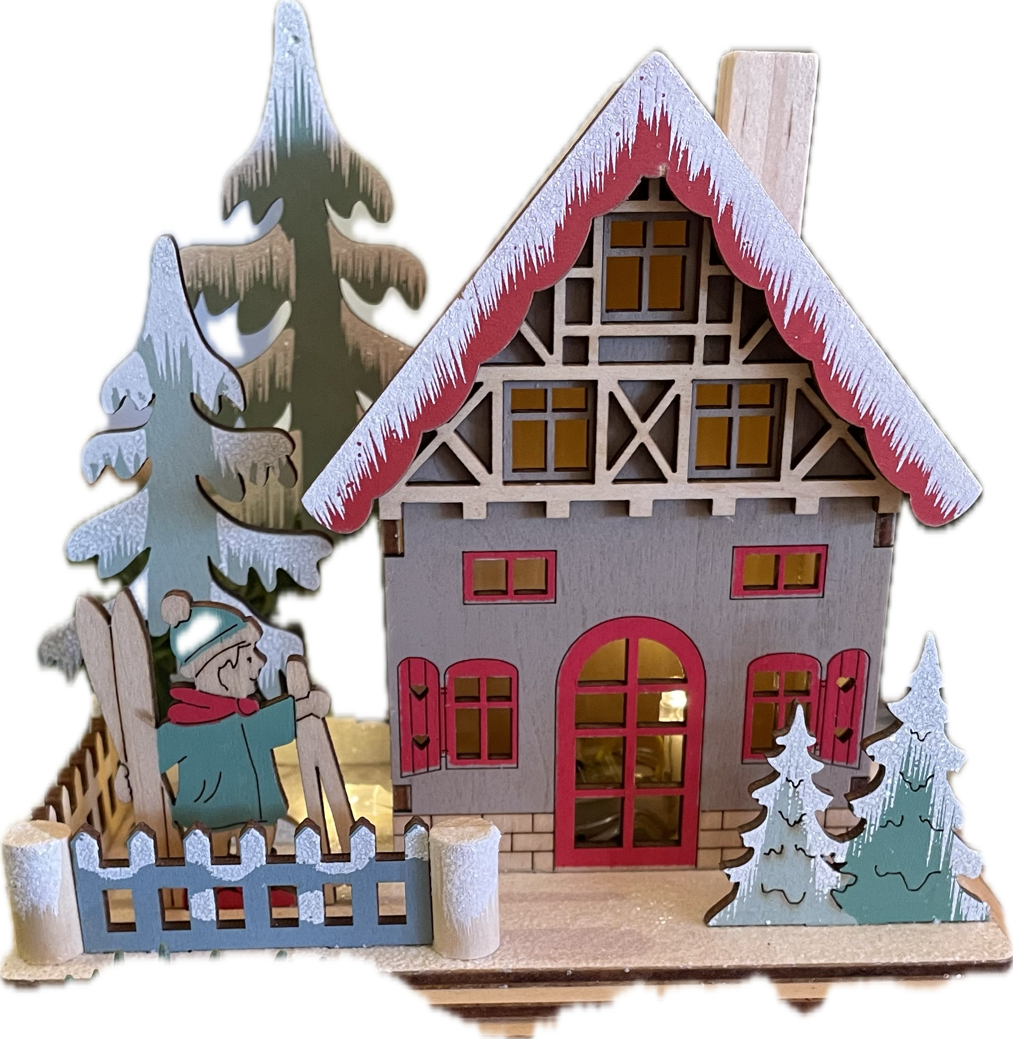 Ski Chalet - Battery operated mini wooden ski chalet 