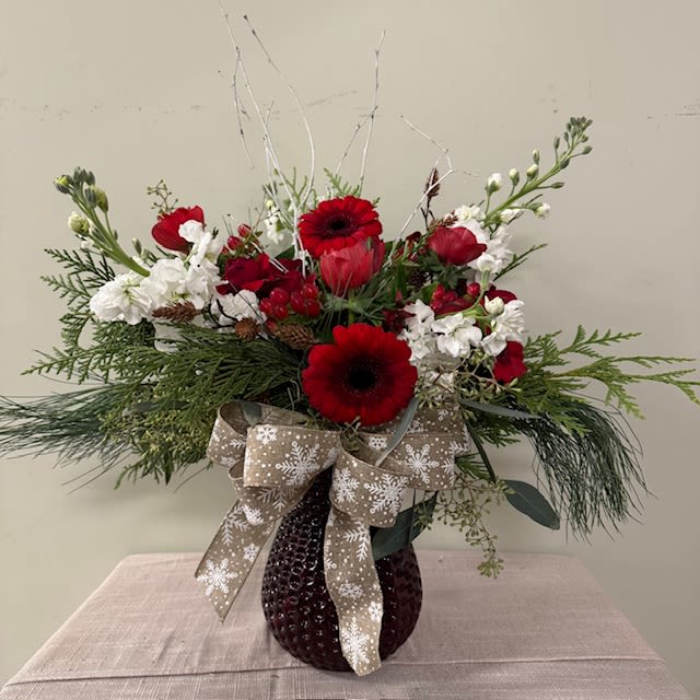 Ruby Red Christmas - Please Note: Each design is custom made and filled to value. We only use fresh product to ensure top quality so new orders are subject to substitutions.