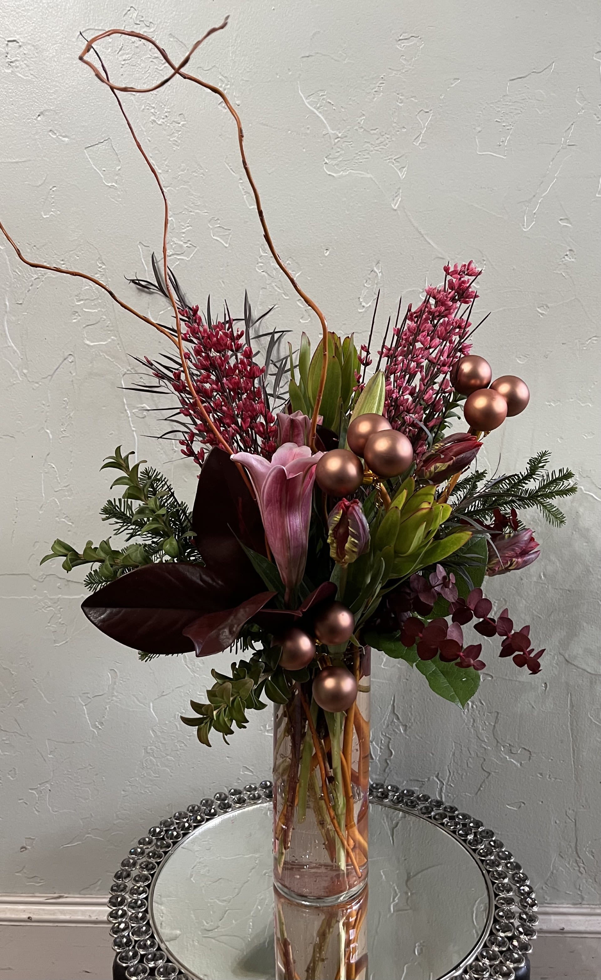 Holiday Floral Arrangement - Bold colors and interesting florals