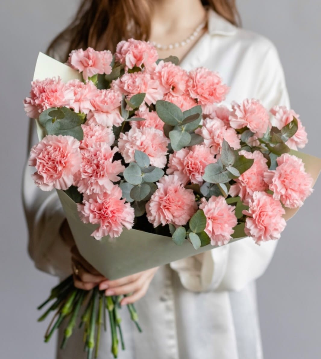 № 222 - THE PH TO SHOWS THE DELUXE SIZE - Bouquet of Pink Carnations with Eucalyptus.