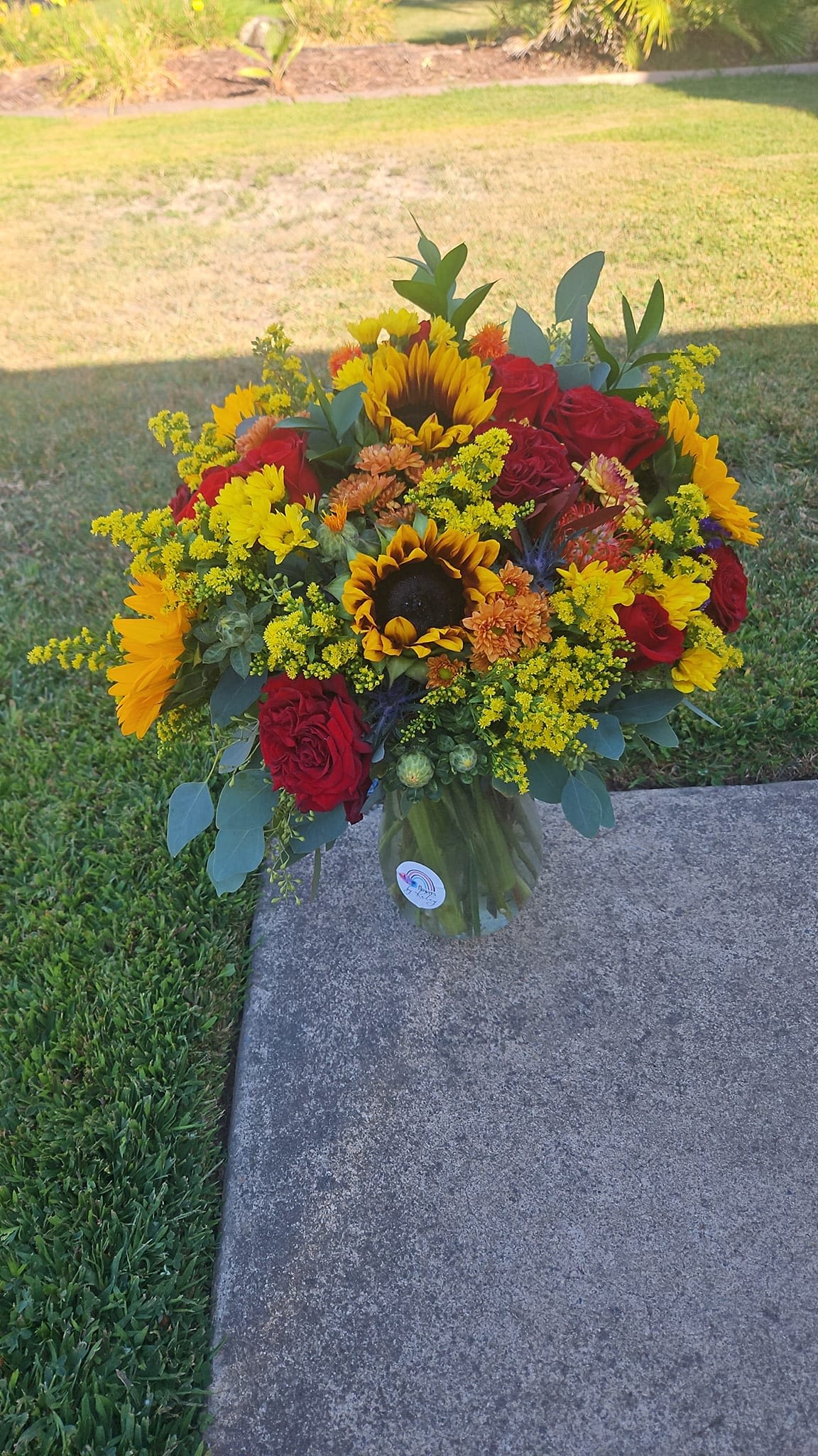 Katey's Fall Magic - Premium fall flowers, fresh, roses, sunflowers, chrysanthemums, fall fillers and greens in a vase