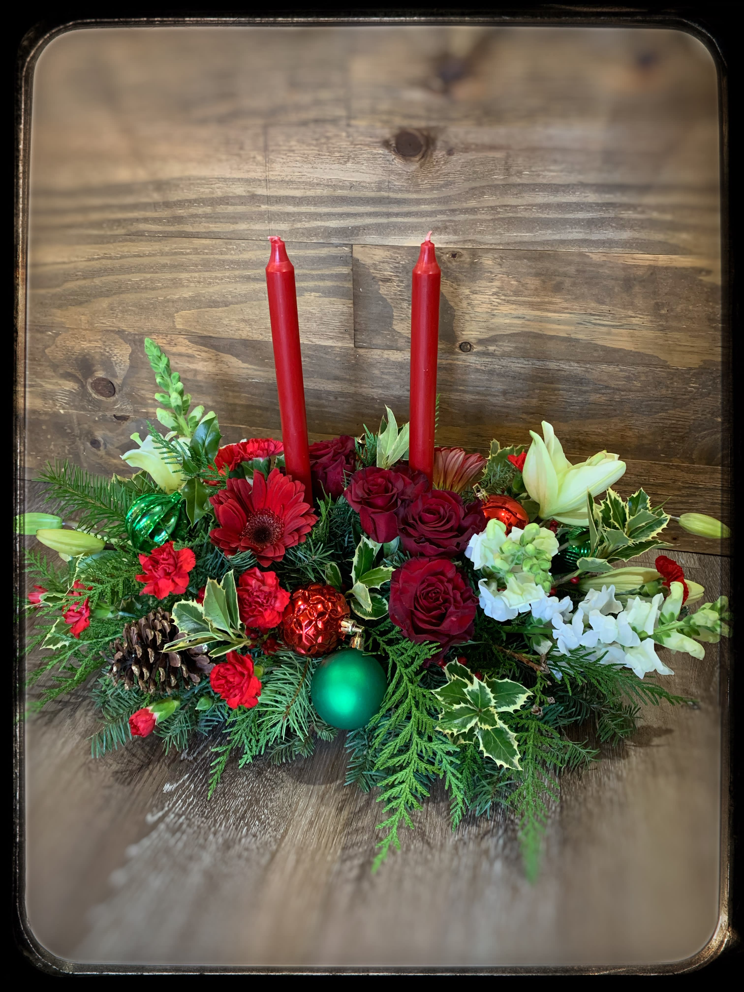 Spirit Of The Season - Make your holiday table extra special with this beautiful centerpiece with candles! 