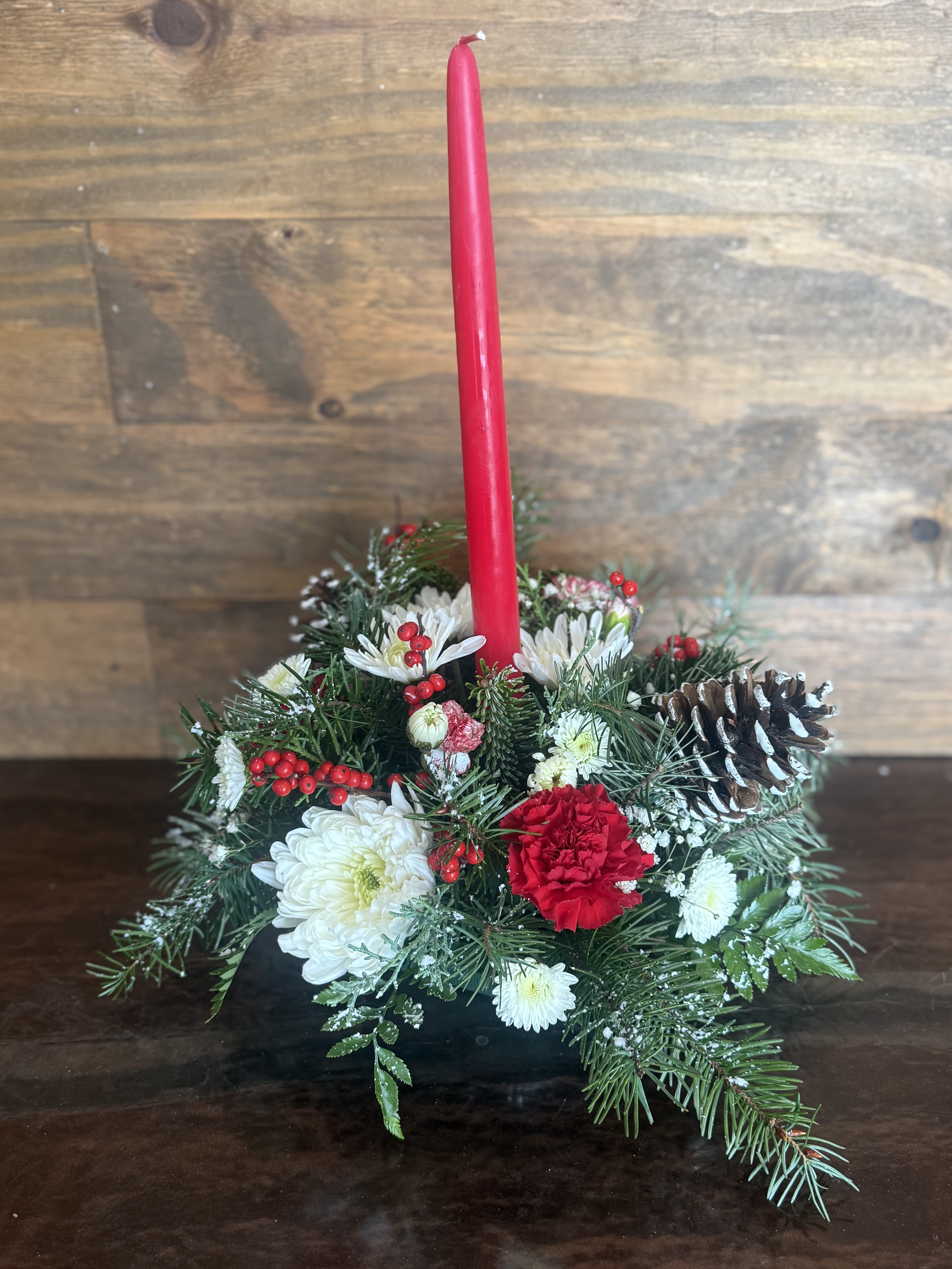 Christmastime - Elegant and beautiful centerpiece for any table! Filled with Holiday greens and florals! 