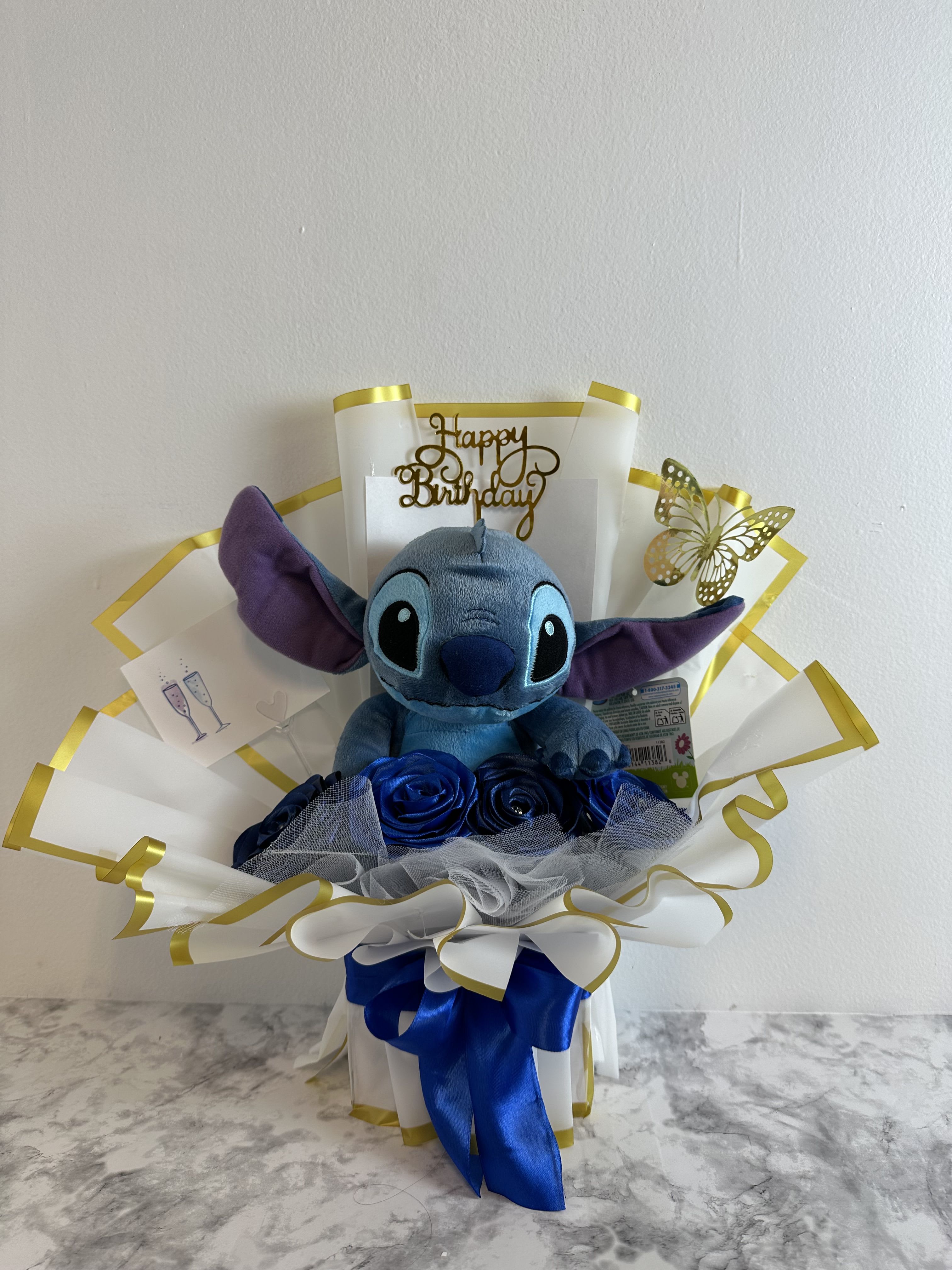 ramo stich  - hermoso ramo de rosas eternas acompanado de un peluche 