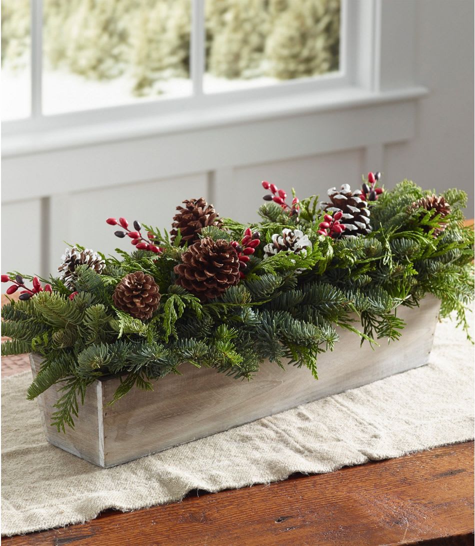 Festive holiday evergreen rustic large table centerpiece 22" - Beautiful simple arrangement for any space. 