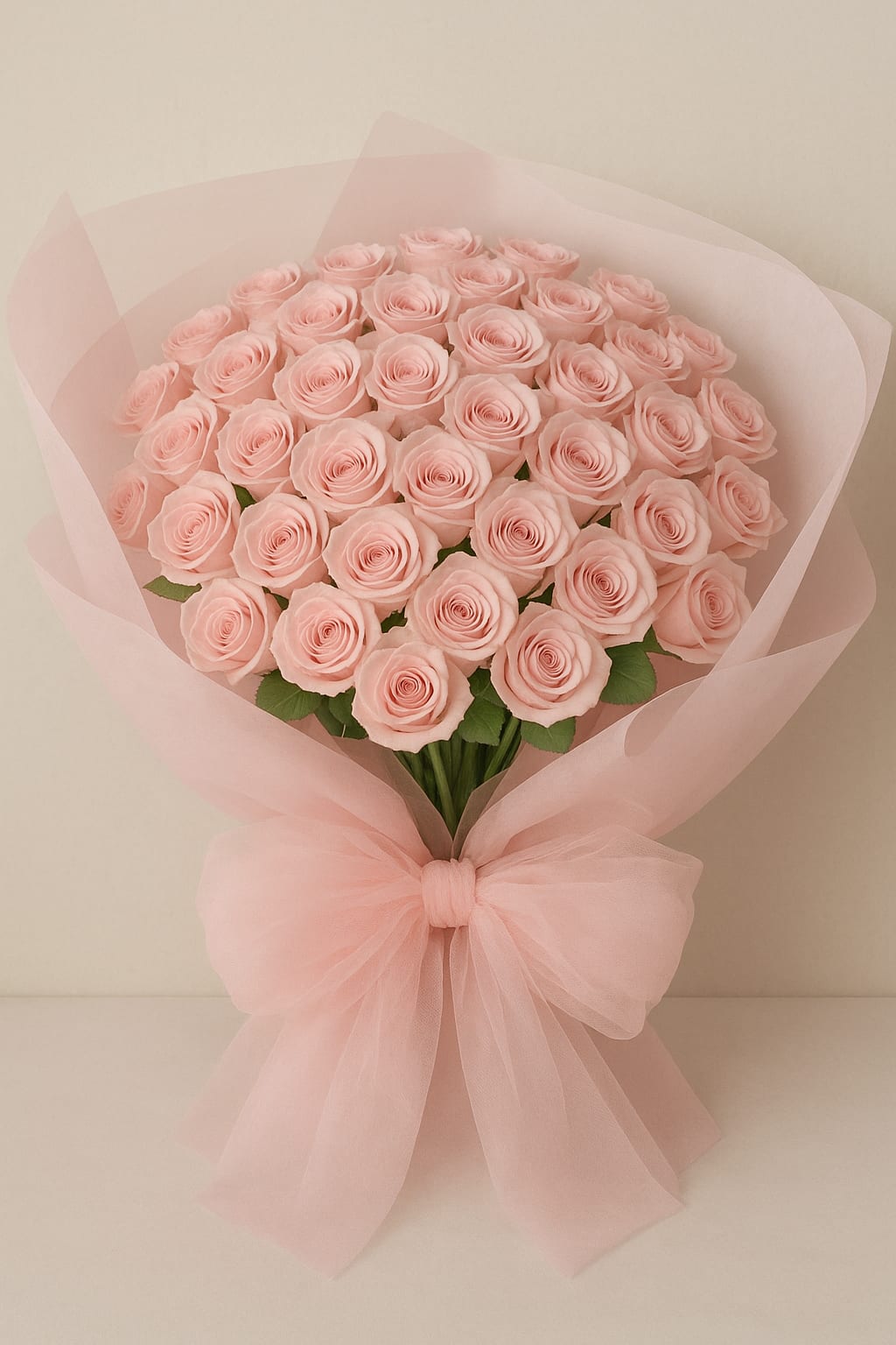 Light Pink Rose Bouquet - Premium light pink roses in a bouquet in decorative wrap and ribbon.