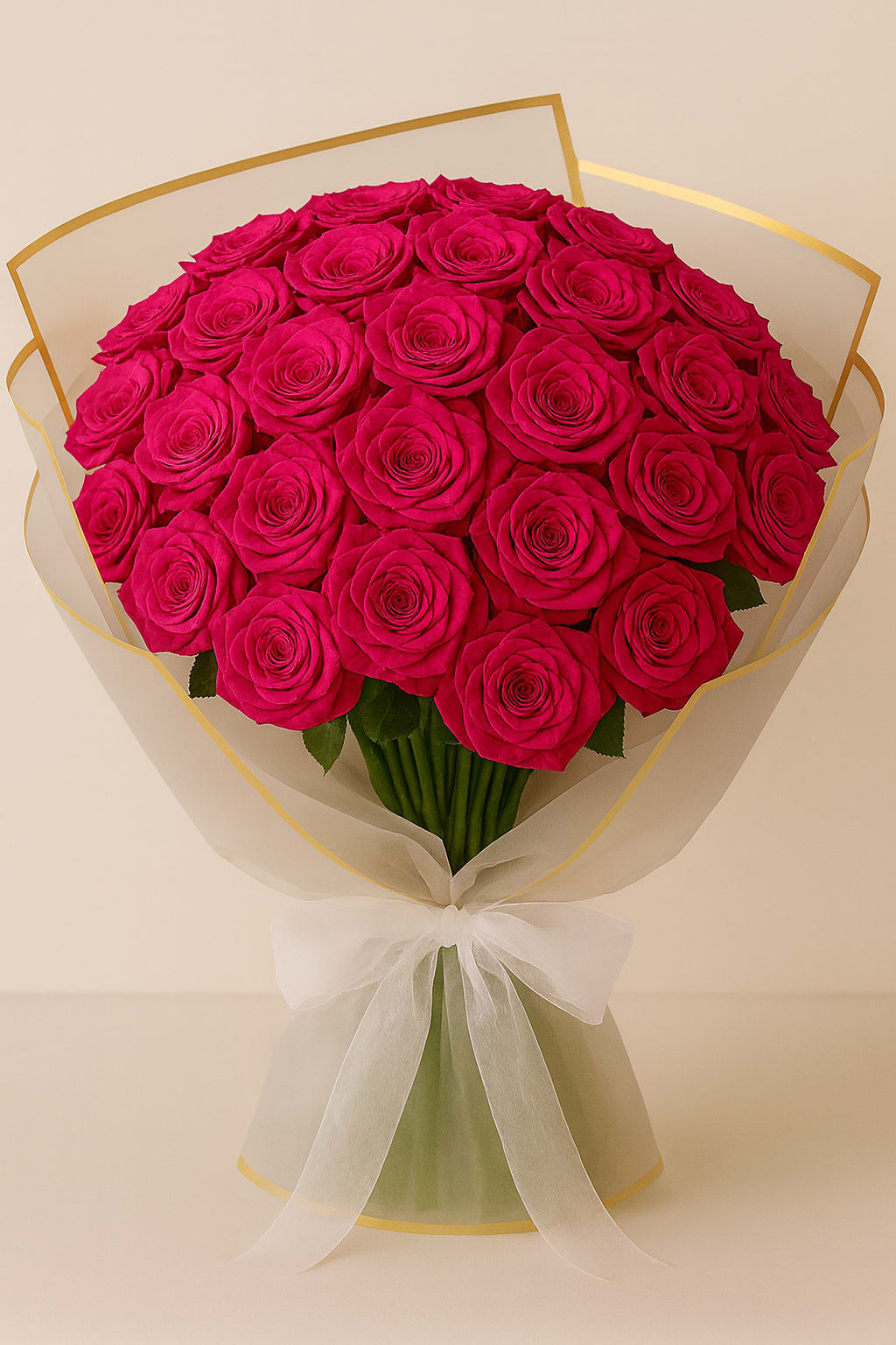 Hot Pink Rose Bouquet  - Premium hot pink in a bouquet with decorative wrap &amp; ribbon.