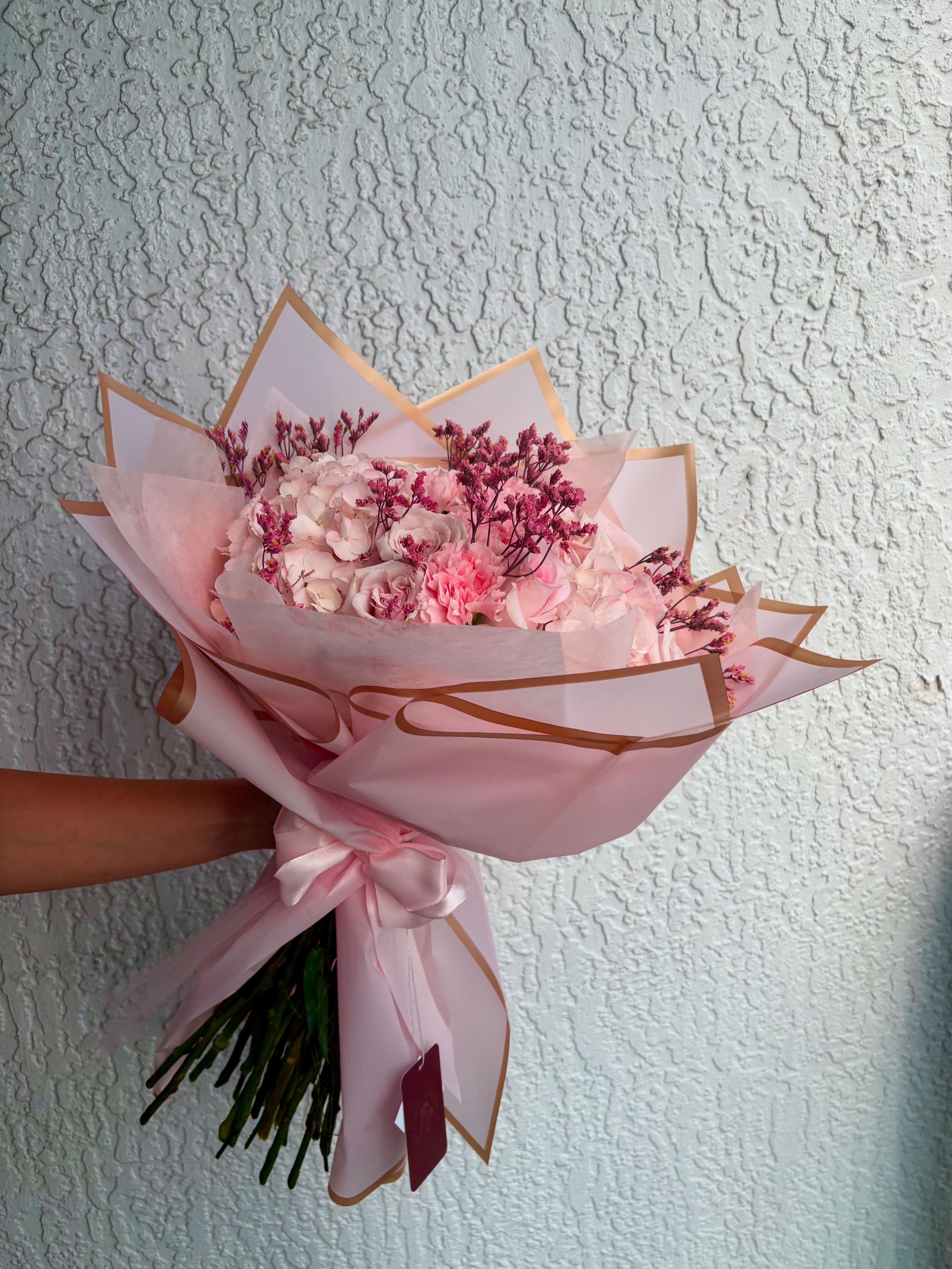 Pretty in Pink - Beautiful pink bouquet  in premium pink wrap and matching bow