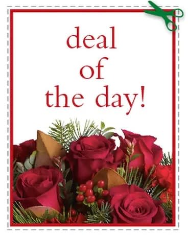THE DEAL OF THE DAY - Can't decide what to send? Or maybe you're wanting a one-of-a-kind arrangement? Then the DEAL OF THE DAY is perfect. You pick the price, you pick the occasion and one of our expert floral designers will create a beautiful arrangement using the freshest seasonal flowers available. Please note that flowers and designs will vary as our florists work with the freshest, in-season flowers and their own personal inspiration.