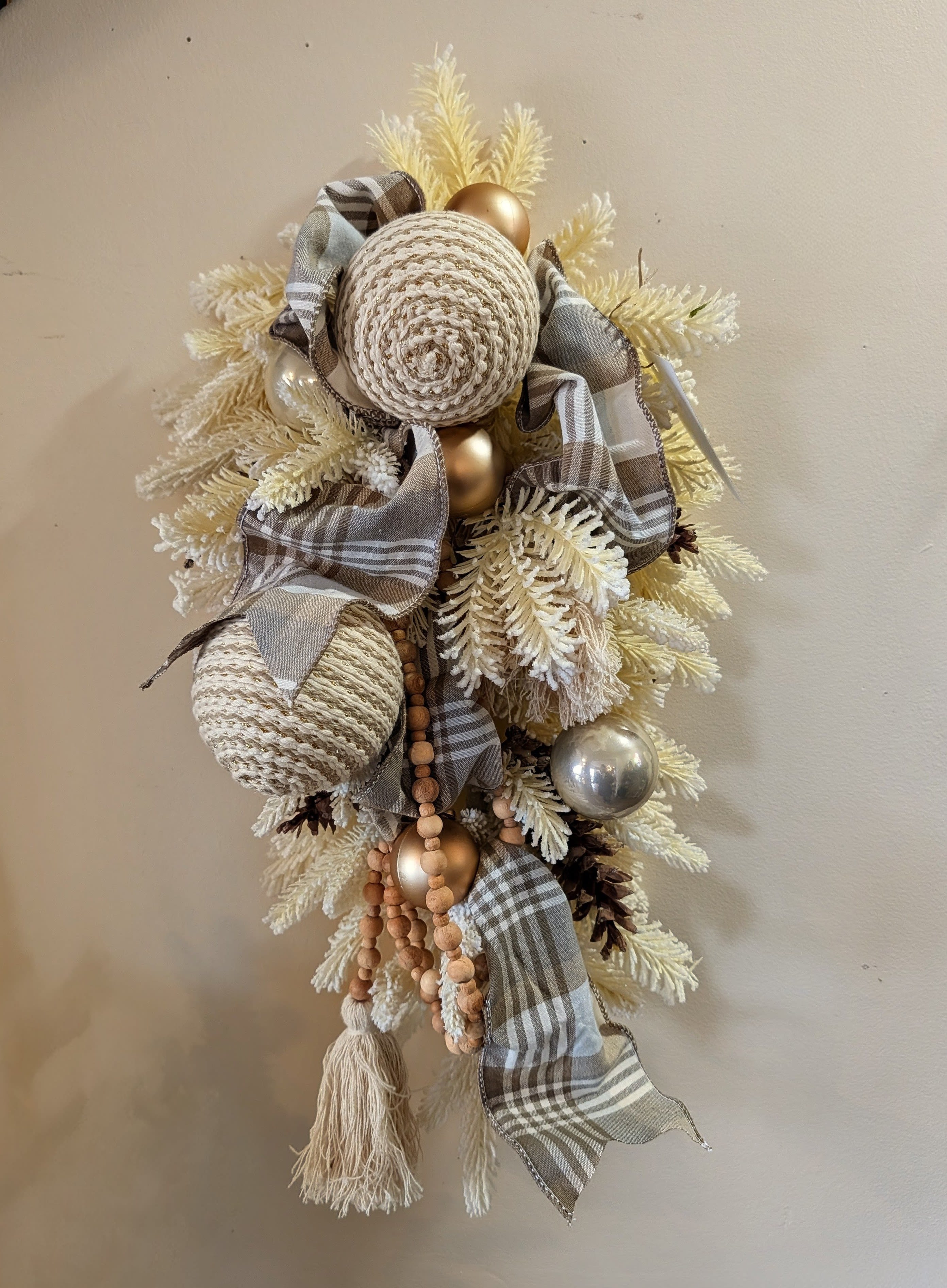 SALE Lux Winter Ivory Botanical Holiday Swag - Create a soft, sophisticated holiday look with this Luxury Winter Ivory Botanical Window or Mirror Swag.   Designed in a timeless palette of white, ivory, and natural tones, this permanent botanical swag adds a warm, neutral touch to your seasonal décor while complementing any interior style.