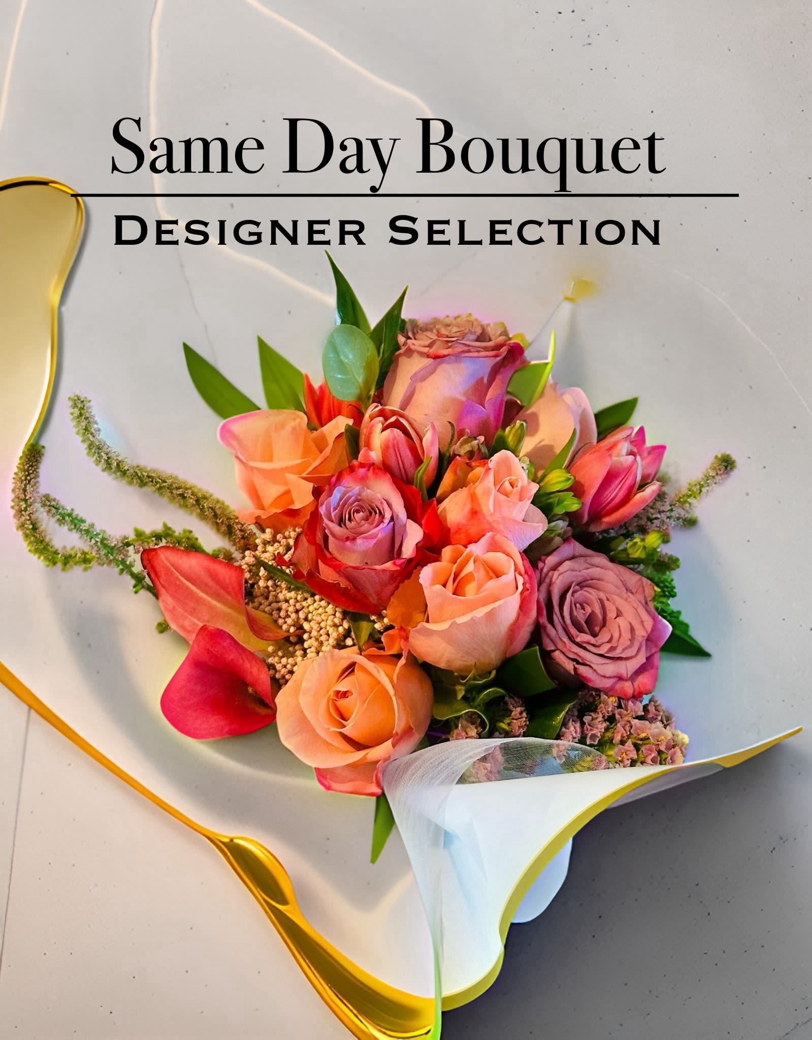 Same Day Bouquet or Holiday Arrangement, Designer Selection, St Augustine Florist - HOLIDAY UPDATE: YOUR HOLIDAY FLORAL GIFT WILL NOT LOOK LIKE THIS. THIS IS JUST OUR FLORIST CHOICE PRODUCT. Our design team will select the freshest seasonal assortment or holiday basket arrangement for your gift recipient. If you have a specific color or flower in mind, please share it with us, and we will add it if available.