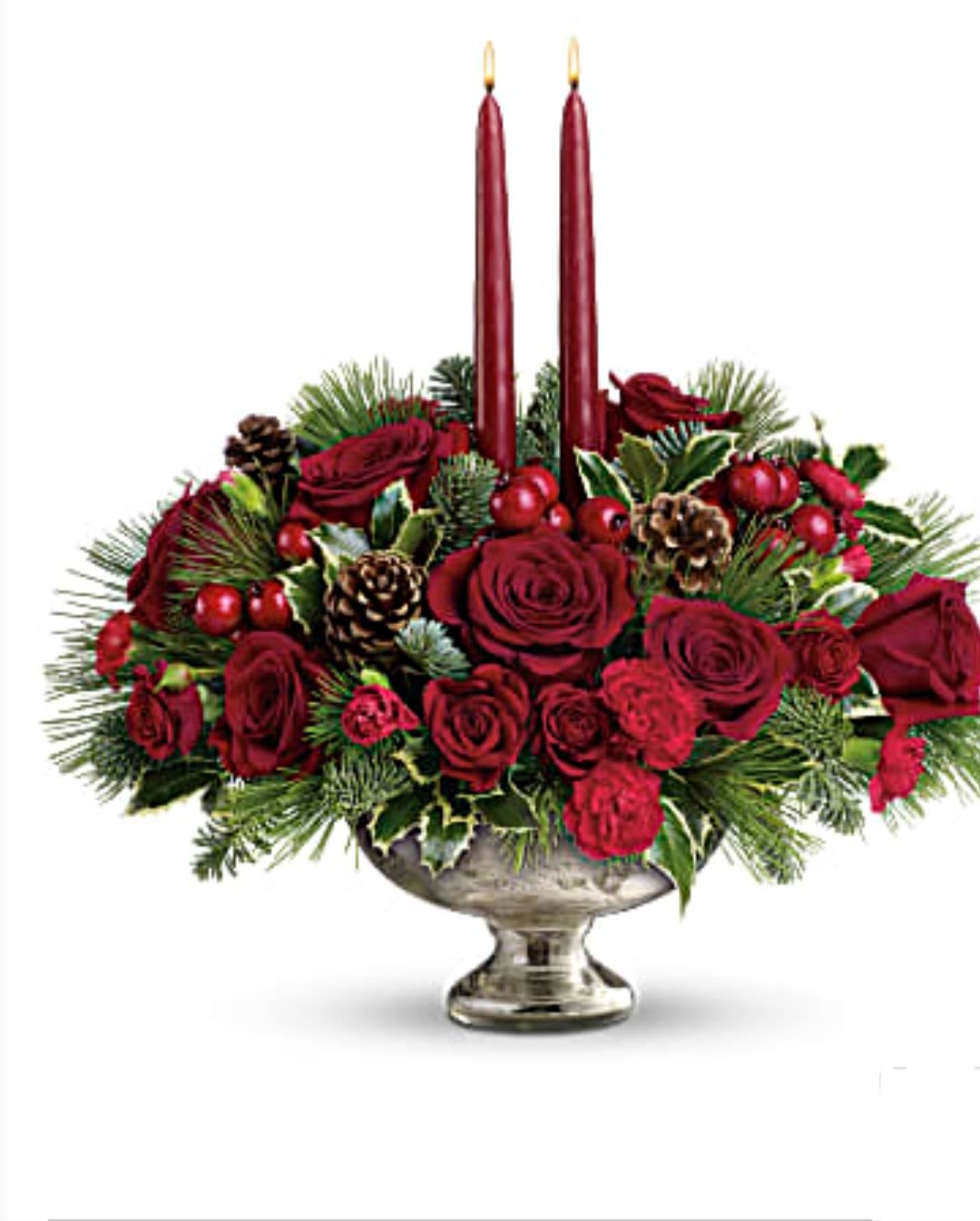 SHINING BRIGTH - Beautiful glass with flowers reminiscent of Christmas and candles, ideal for events or to decorate any table at Christmas dinner.