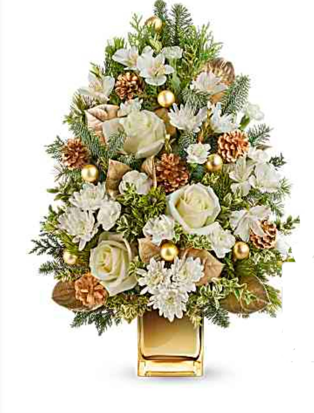 SNOWY TREE - Beautiful Christmas tree with gold details, ready to surprise your loved one or decorate your table this Christmas.