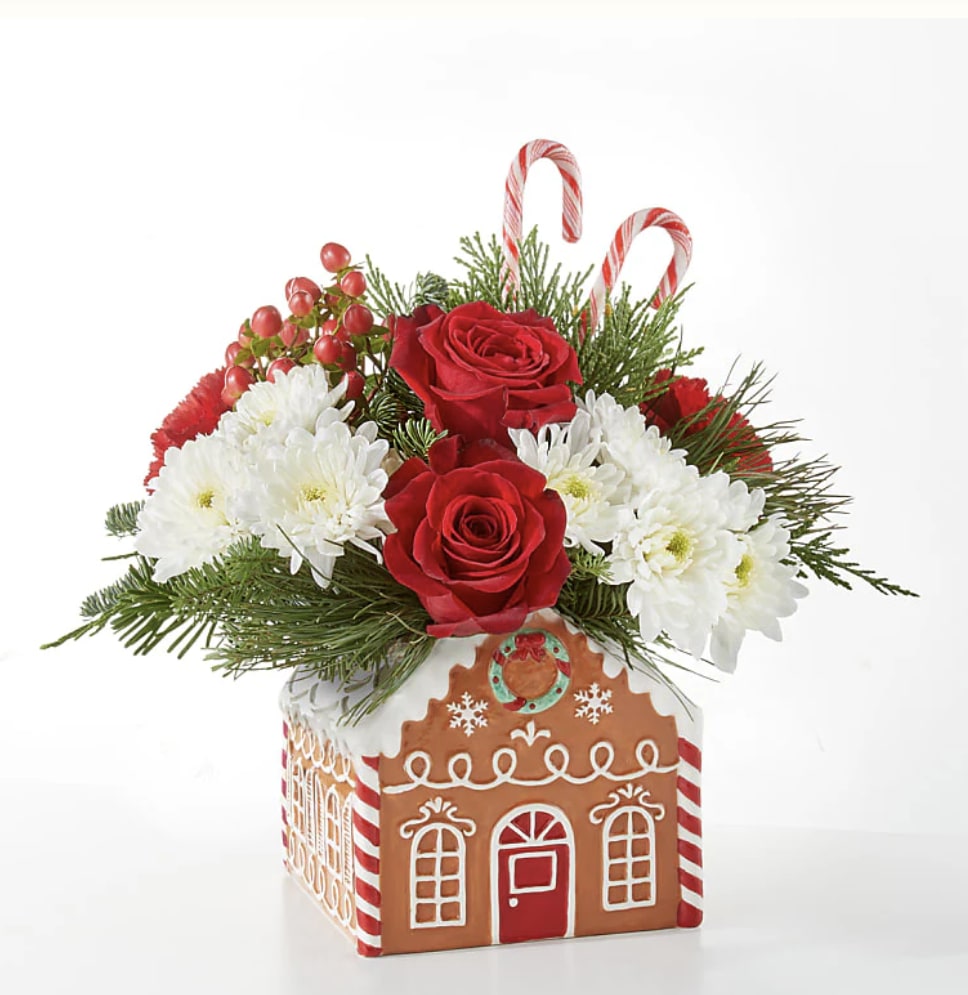 Gingerbread Bakery Bouquet - Share warmth and love with the Gingerbread Bakery Bouquet, a delectable blend of white and red stems.