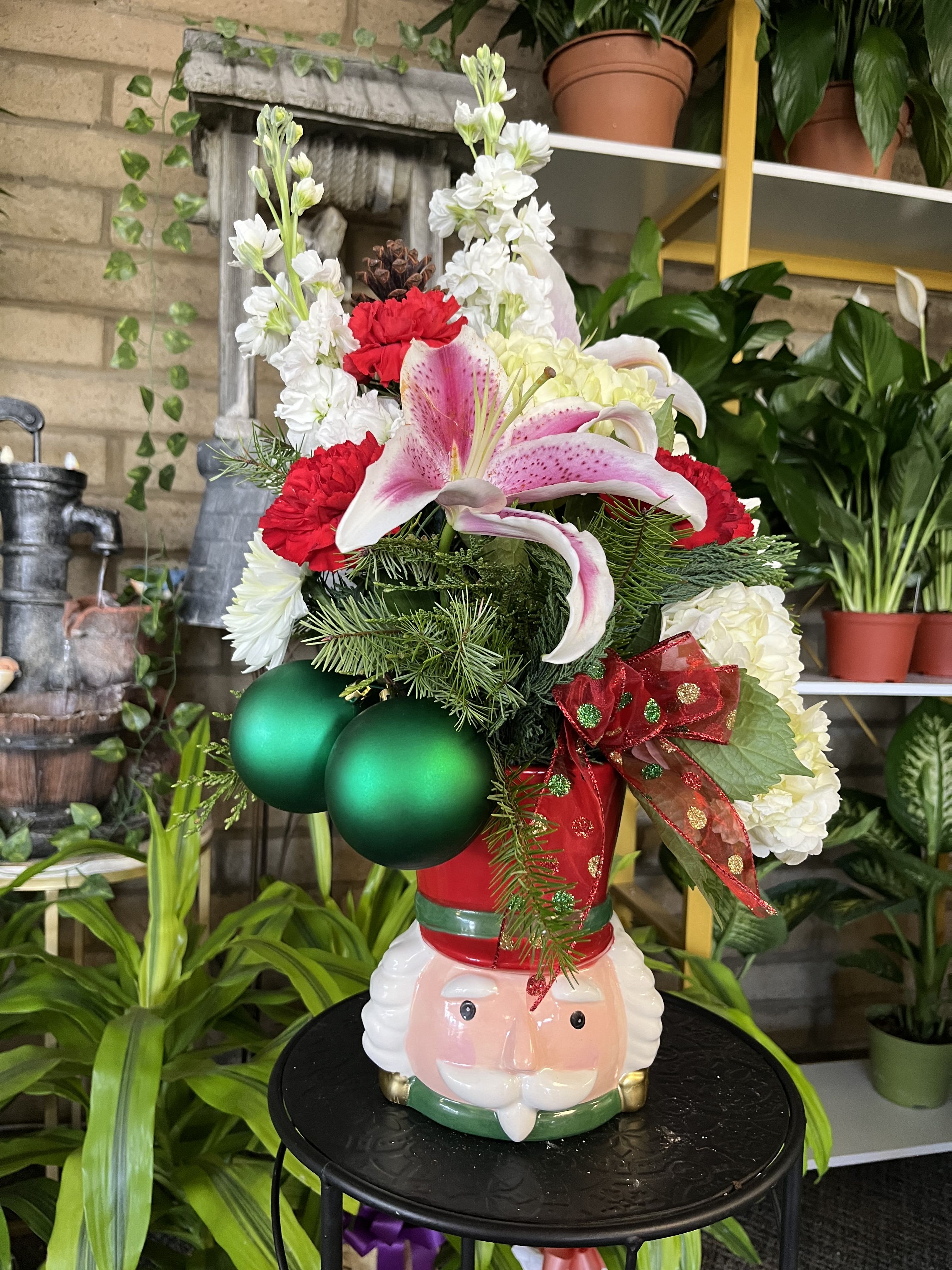 Nut Cracker  - Fresh  flowers in Nut Cracker vase 