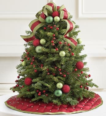 Evergreen tree with trim - This evergreen tree is handmade with holiday trim. Perfect for any tabletop. can be customized.