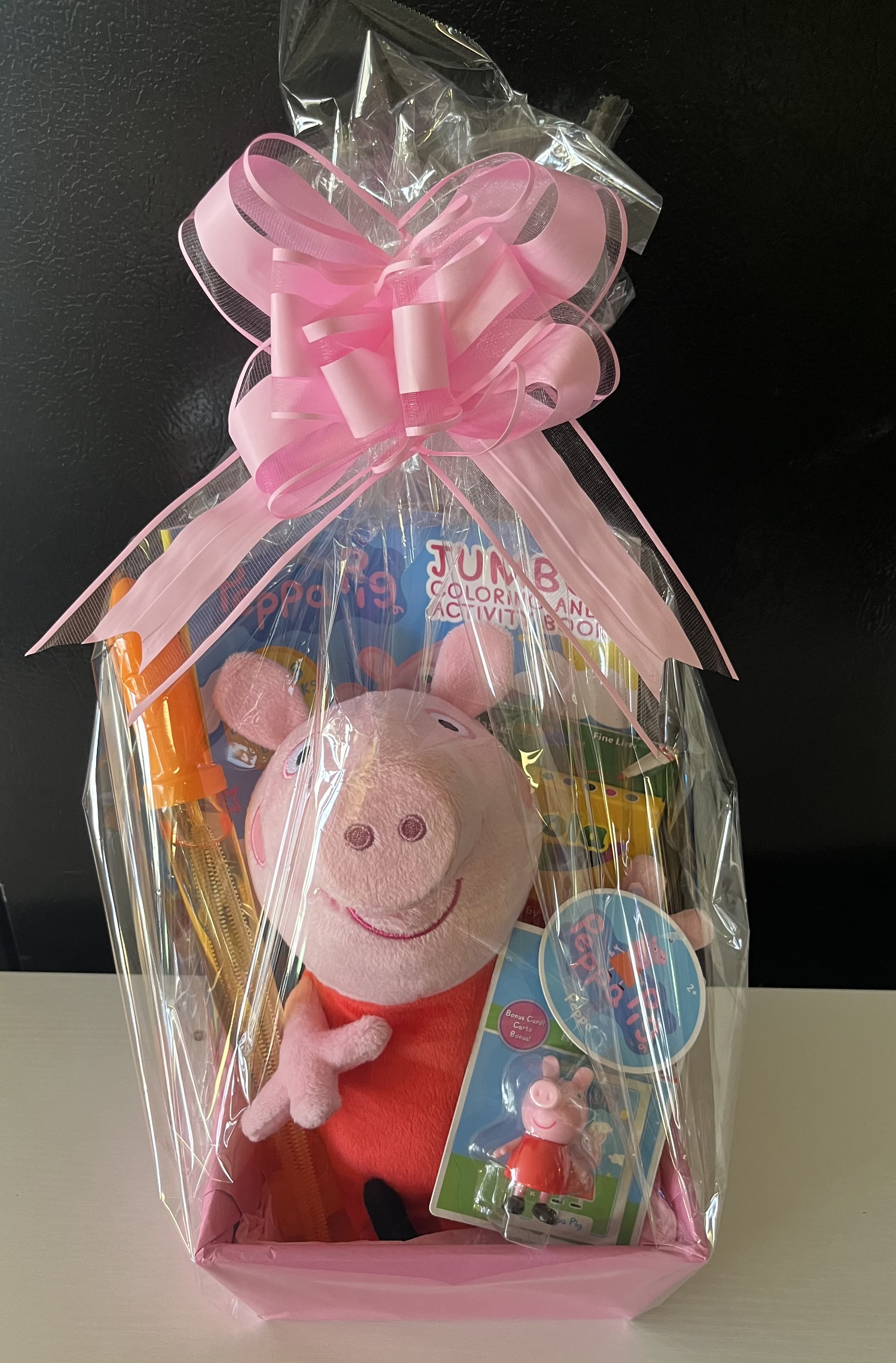Peppa Pig Gift Basket  - Peppa pig plush coloring book and markers with toy 
