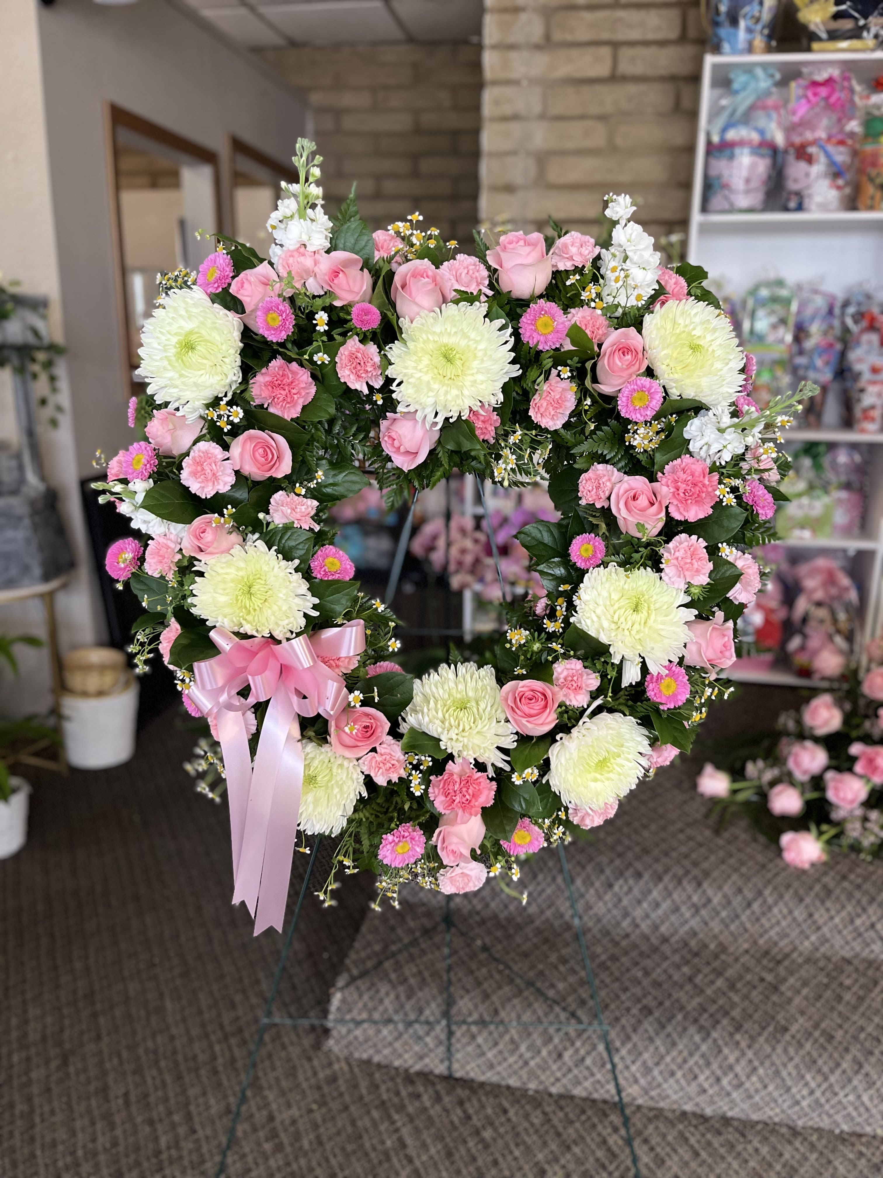 Pink Heart Spray  - 24 inch heart spray with fresh flowers 