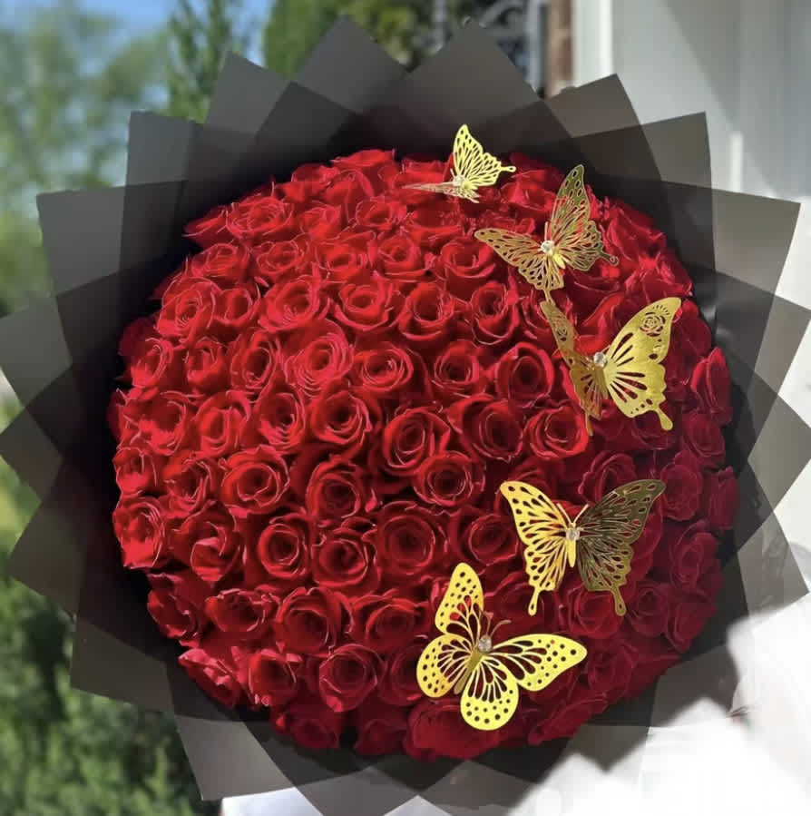 100 Red Roses Bouquet - Carefully selected and artfully arranged, this 150 Fresh Long Stem Roses  Bouquet promises to surprise your loved one.