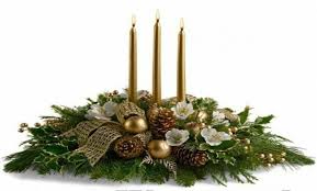 3 Candle Gold Centerpiece  - This gorgeous Center piece comes with are fresh Christmas Greens and Christmas Decorations &amp; 3 Candles your choice of colors ( Gold, Red, Green &amp; White )   It will make any Table Look Christmas Beautiful 