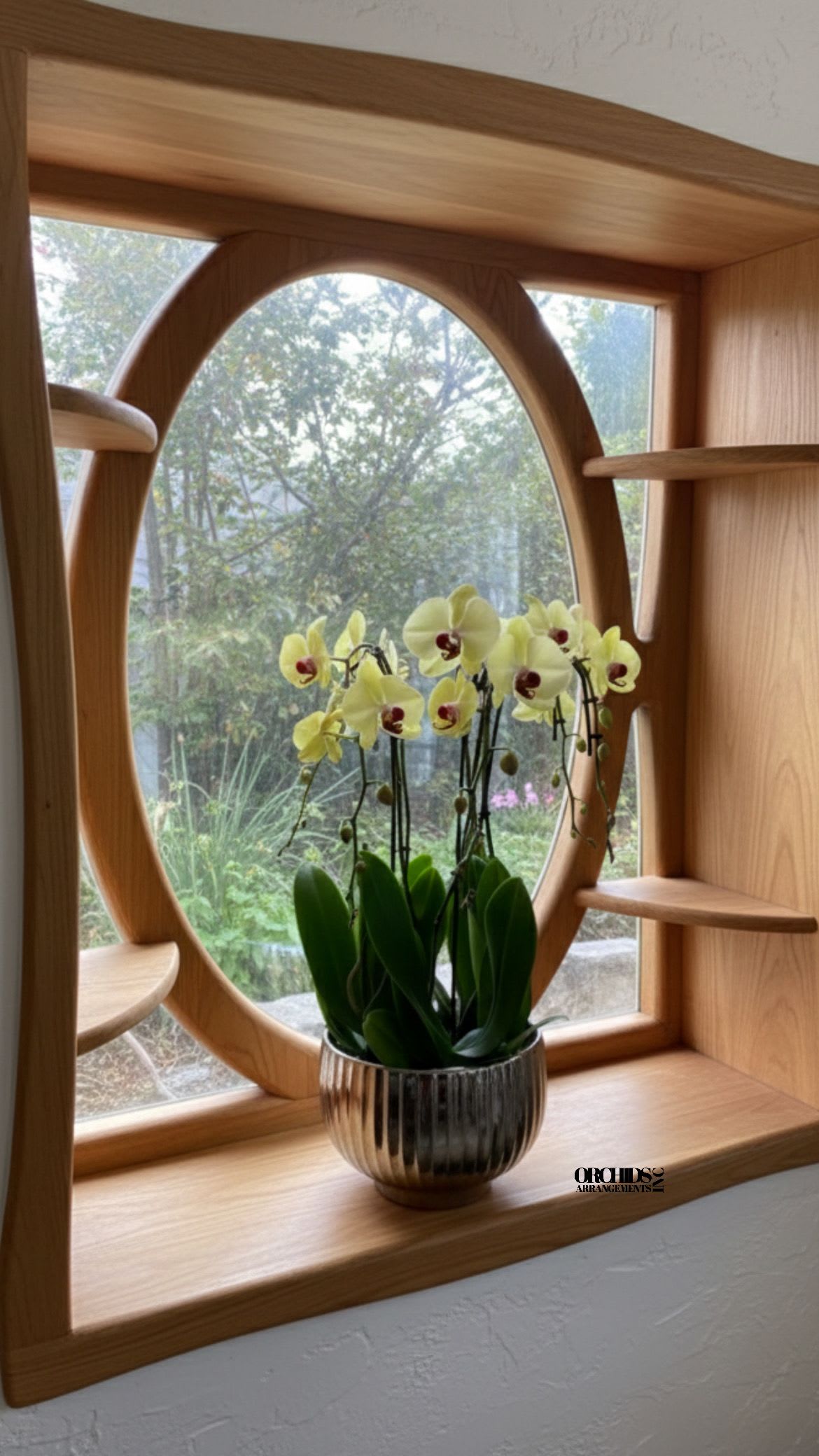 Same Day Yellow Phalaenopsis Orchids - A high quality Five Yellow orchid arrangement with a vase 12.5" D X 5" T. An orchid arrangement flower deliver for any occasion design with fresh natural real beautiful Phalaenopsis cascade orchid plant minimalist decor.