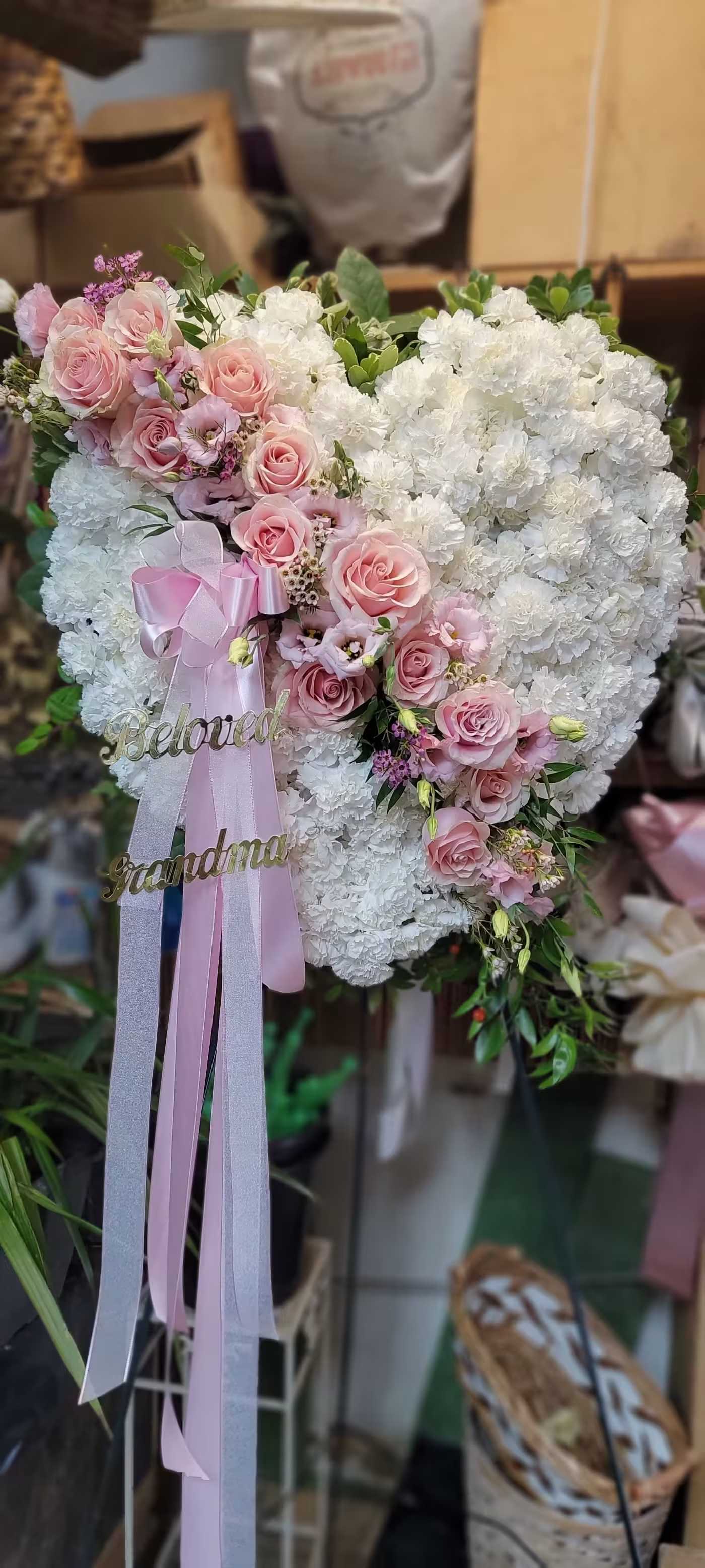 Pure Heart - White Carnation, Roses, LisIanthus