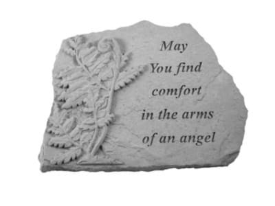 May You Find Comfort - Memorial Stone w/ engraved Fern - Our garden stones are a perfect alternative to flowers for the service. They can be displayed in the home as well as the garden. Includes metal stand and coordinating ribbon.