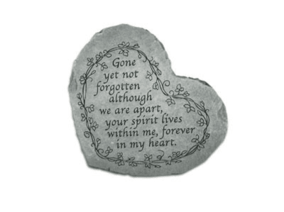 Memorial Stone...Gone yet not forgotten..sm heart - Our garden stones are a perfect alternative to flowers for the service. They can be displayed in the home as well as the garden. Includes metal stand and coordinating ribbon.