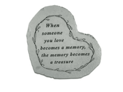 When Someone You Love... Small Heart Memorial Stone - Our garden stones are a perfect alternative to flowers for the service. They can be displayed in the home as well as the garden. Includes coordinating ribbon.