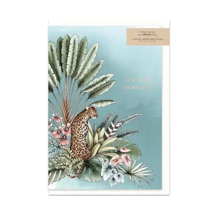 You are Amazing - Blank Inside- Hand drawn floral illustrations and calligraphy with rose gold foil finish