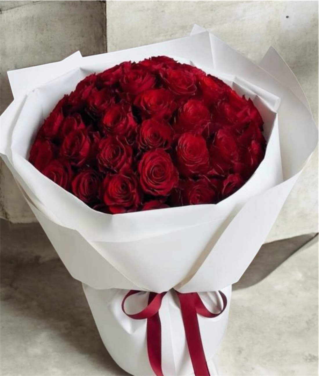 Red Valentine Roses  -  White Rose Bouquets • 1 Dozen (12 stems) • 2 Dozen (24 stems) • 3 Dozen (36 stems) $7 per stem Greenery add-on: +$8