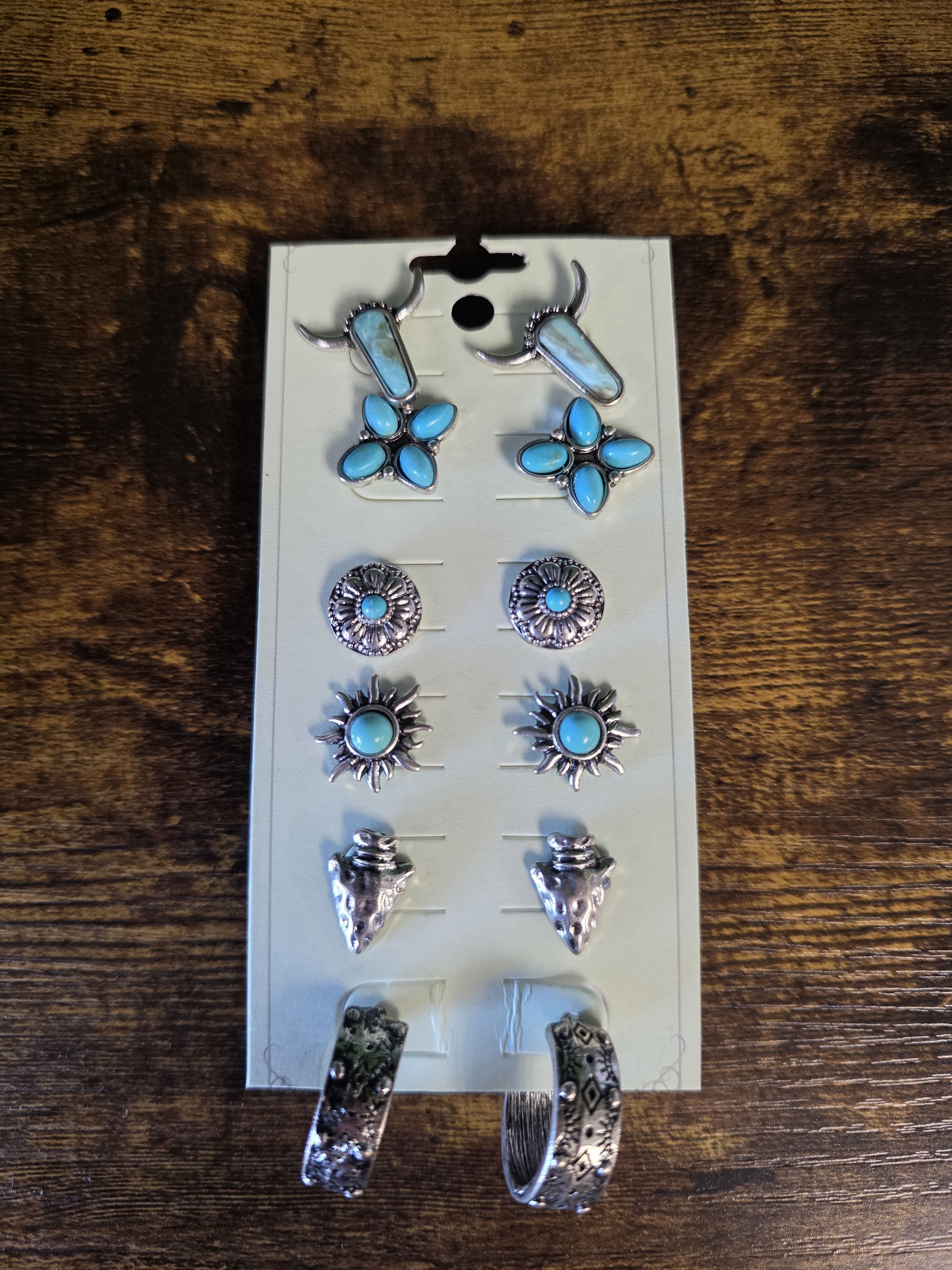 6 Pair Western Navajo Style Stud Earring Set  - - 6 earring pairs  - Post back - Lead &amp; nickle compliant