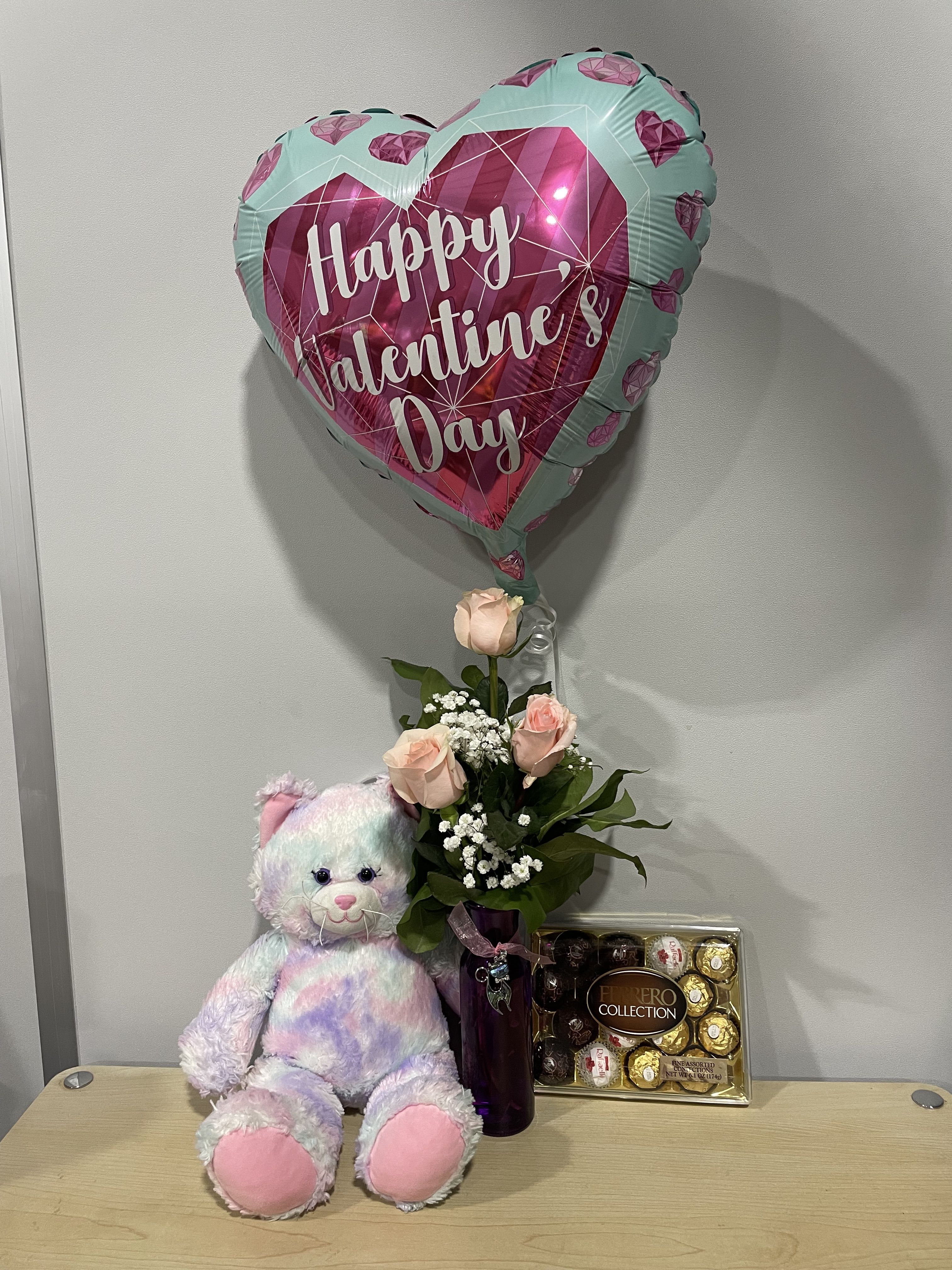 Valentines Kitty Combo - Kitty, Roses, Charm, Chocolates &amp; Balloon