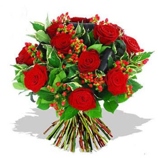 red rose  bonanza bunch by citywide florist nyc - 12 red roses with greens 