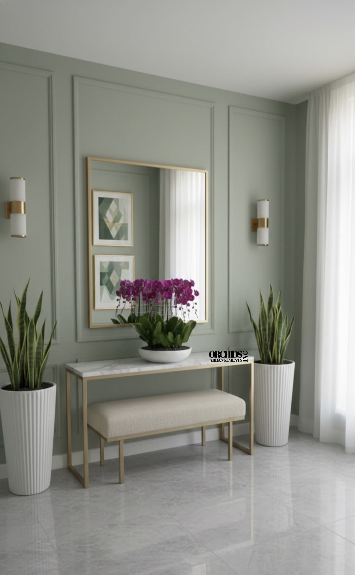 Purple Flowers Same Day - A high quality Thirteen purple orchids arrangement with a vase 20" D X 4" T. An orchids arrangement deliver for any occasion design with fresh natural real beautiful Phalaenopsis cascade orchids plants minimalist decor. 