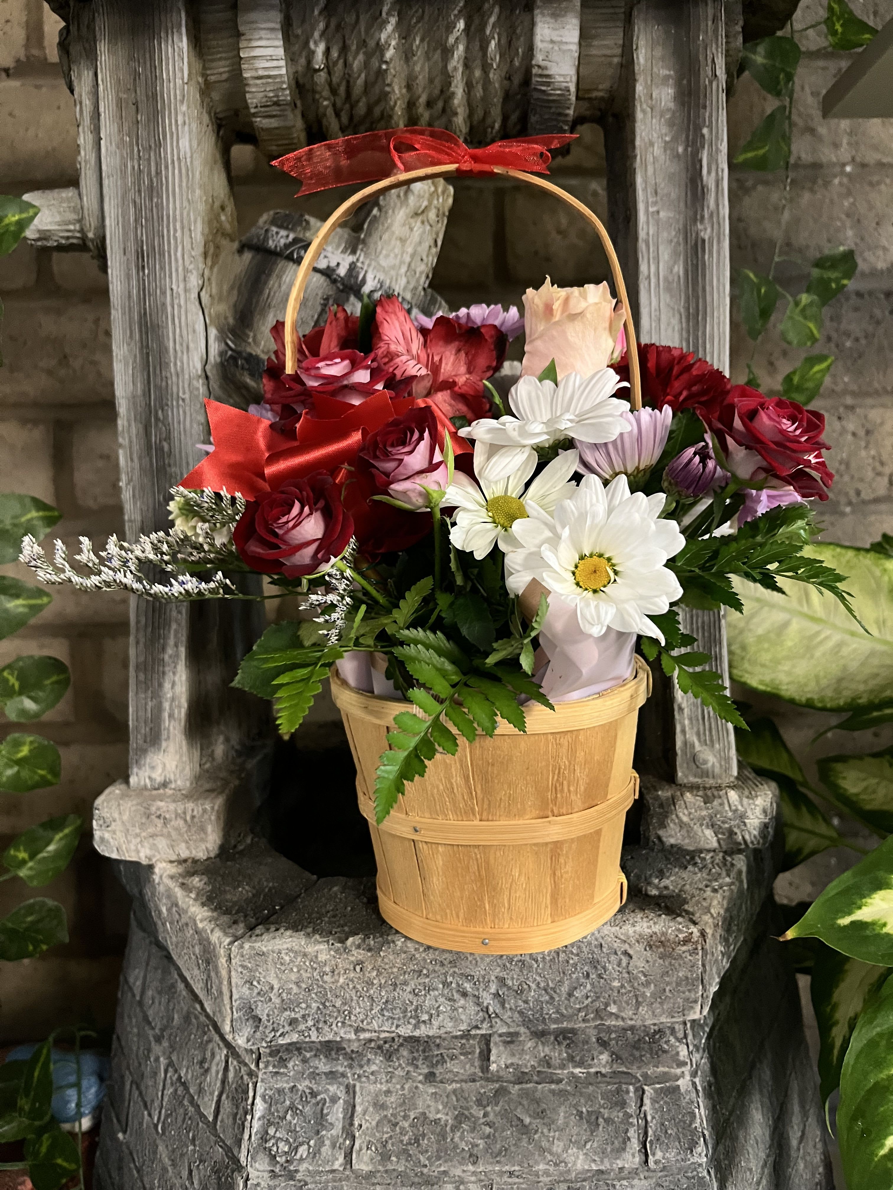 Cherry Basket - fresh flowers in basket 
