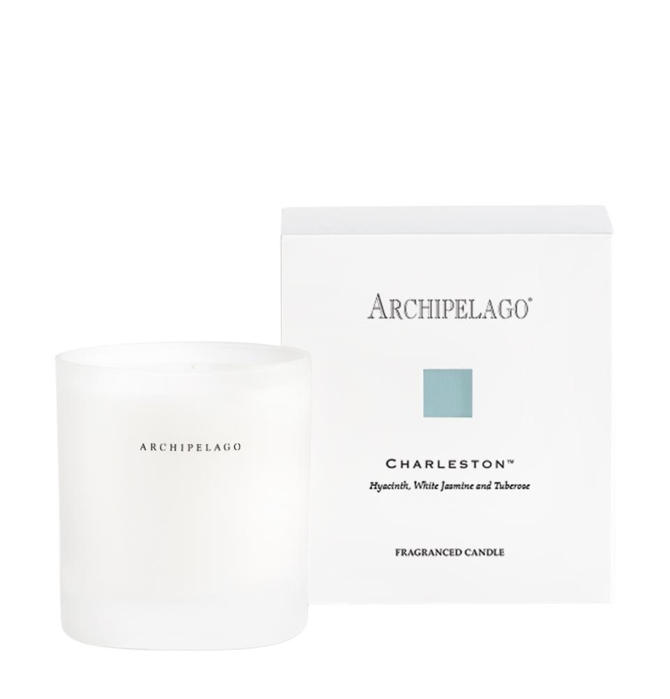 Charleston Candle - Inspired by favorite destinations from around the globe - our Charleston Boxed candle boasts a full, complex fragrance and bold color, guaranteed to transport you to new worlds. Each candle is hand-poured into a simple frosted glass, contains over 70% soy wax that is blended with the finest ingredients and fragrance oils available. This box candle, with its complementary matches, makes a thoughtful gift for someone special. 