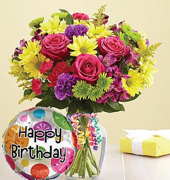 It's your day  Happy Birthday with balloon - What a great gift to give for anyone's birthday. Beautiful mixed flower arrangement which includes a Happy Birthday Mylar (Mylar balloon subject to availability) 
