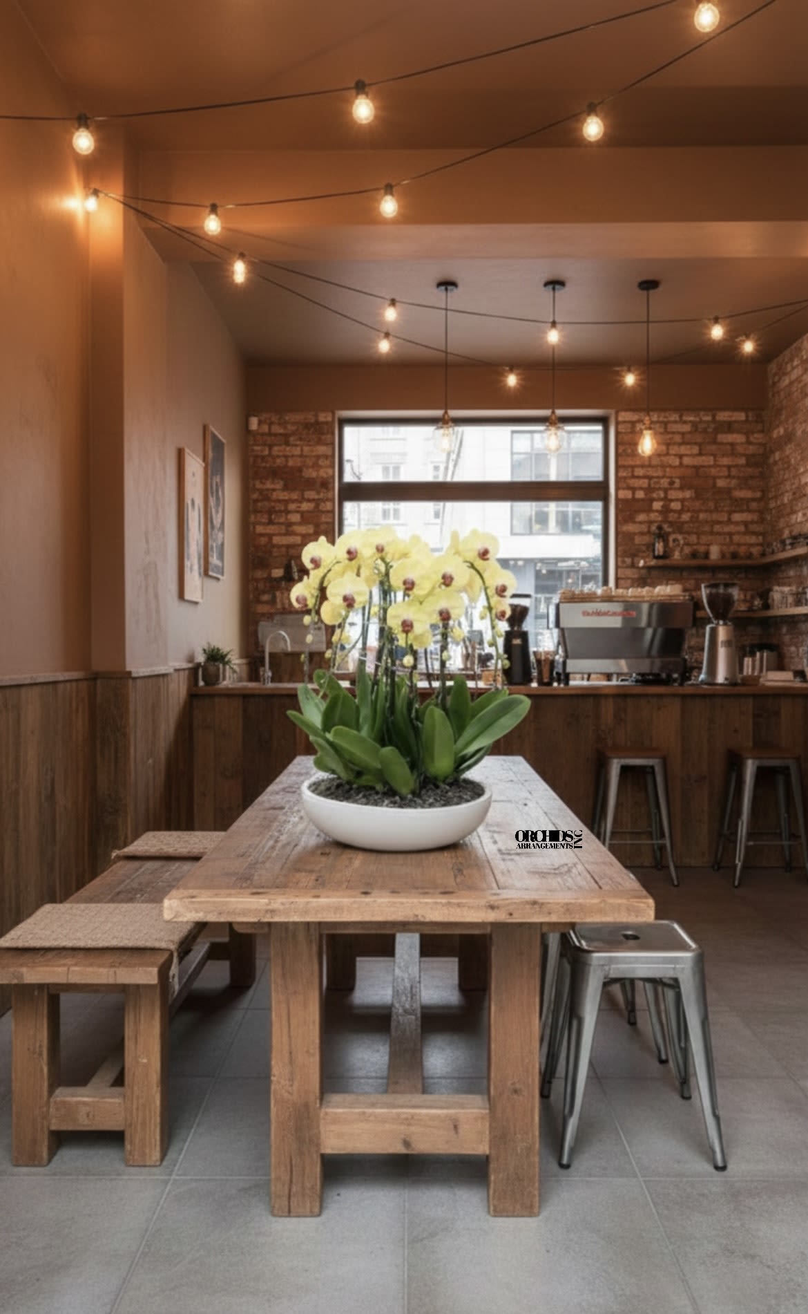 Same Day Yellow Cascading Orchid - A high quality Ten yellow orchids arrangement with a vase 20" D X 4" T. An orchids arrangement deliver for any occasion design with fresh natural real beautiful Phalaenopsis cascade orchids plants minimalist decor. 