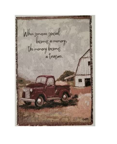 Memories Treasured Afghan - Woven afghan measures approximately 50in x 60in and displays the text "When someone becomes a memory, the memory becomes a treasure."