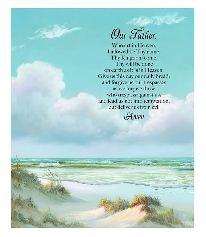 Our Father - Fleece Throw - This full size Fleece throw displays the text "Our Father, who art in Heaven, hallowed be Thy name, Thy Kingdom come, Thy will be done, on earth as it is in Heaven. Give us our daily bread, and forgive our trespasses, as we forgive those who trespass against us, and lead us not into temptation, but deliver us from evil, Amen".