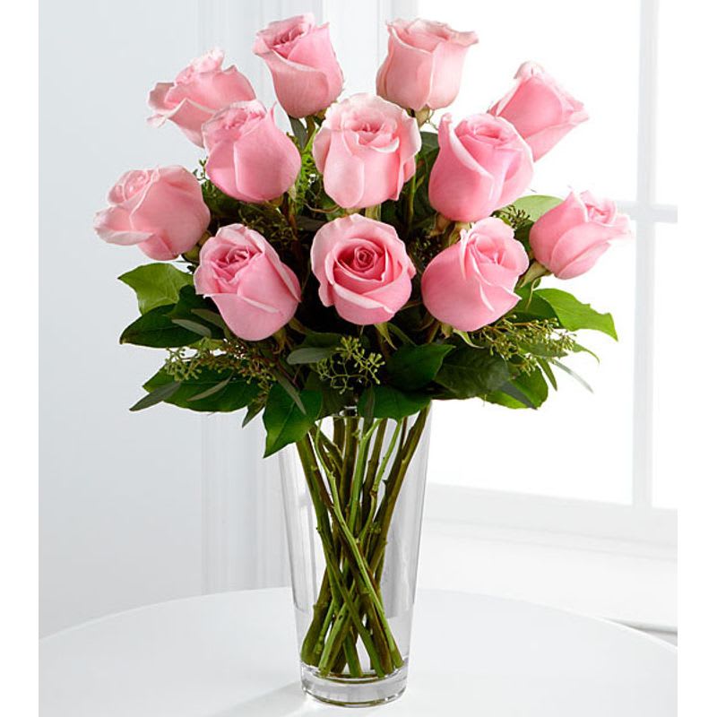  Art &amp; Flowers  Sweetheart Rose Bouquet  - 12 Delicate pink roses will win her heart for sure. We can customize this design into 3 different sizes. Select Premium for our very best and largest vase design. Available in other colors upon request. 