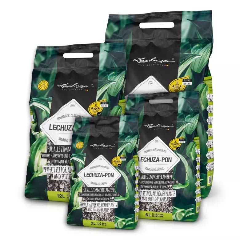 LECHUZA-PON Mineral Substrate - The purely mineral plant substrate LECHUZA-PON is the heart of the original LECHUZA irrigation system. With its mineral components, it offers excellent drainage properties and thus ensures optimal root aeration. This means that waterlogging in the planter has no chance!  The special composition provides stable pH value and acts as a reservoir for water and nutrients, which are released back to the plants as needed and individually. To ensure that your houseplants appear lush green and stimulate growth, this substrate is enriched with a long-term fertilizer. This reliably supplies your plants with all the nutrients they need for 6 to 8 months.  This mineral PON for plants consists of high-quality zeolite, pumice and lava and remains stable in volume thanks to its special composition. Compared to soil, LECHUZA-PON does not compact or clump. Due to the purely mineral base, it does not offer any room for fungi or pests such as fungus gnats. This makes it ideal for allergy sufferers. The potting soil is peat-free for nature’s sake, making it the best choice for your houseplants.  Tips: After about six months it is time to fertilize the plants again. With slow-release and liquid fertilizers PERFECT LEAF, plants are supplied with sufficient nutrients and shine in their new greens. Ingredients: pumice, lava, zeolite, slow-release fertilizer Suitable for edible plants.  We offer shipping nationwide and local delivery.  Please contact (945) 313-7668 or info@therootedpetals.com