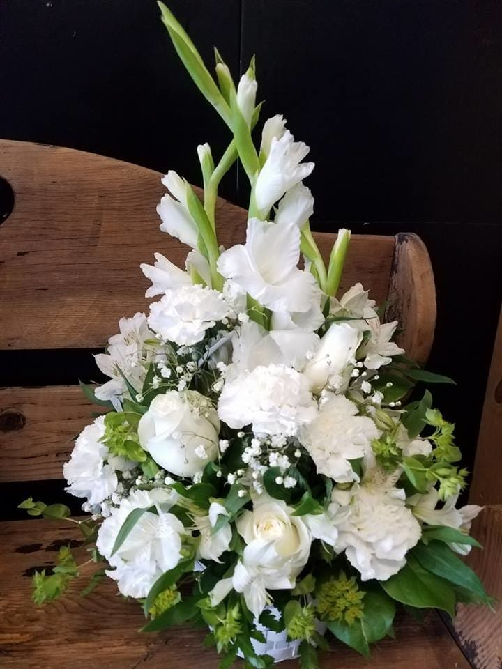 LOVE YOU ALWAYS - ALL WHITE BASKET OF FLOWERS TO SEND TO YOUR LOVED ONE 