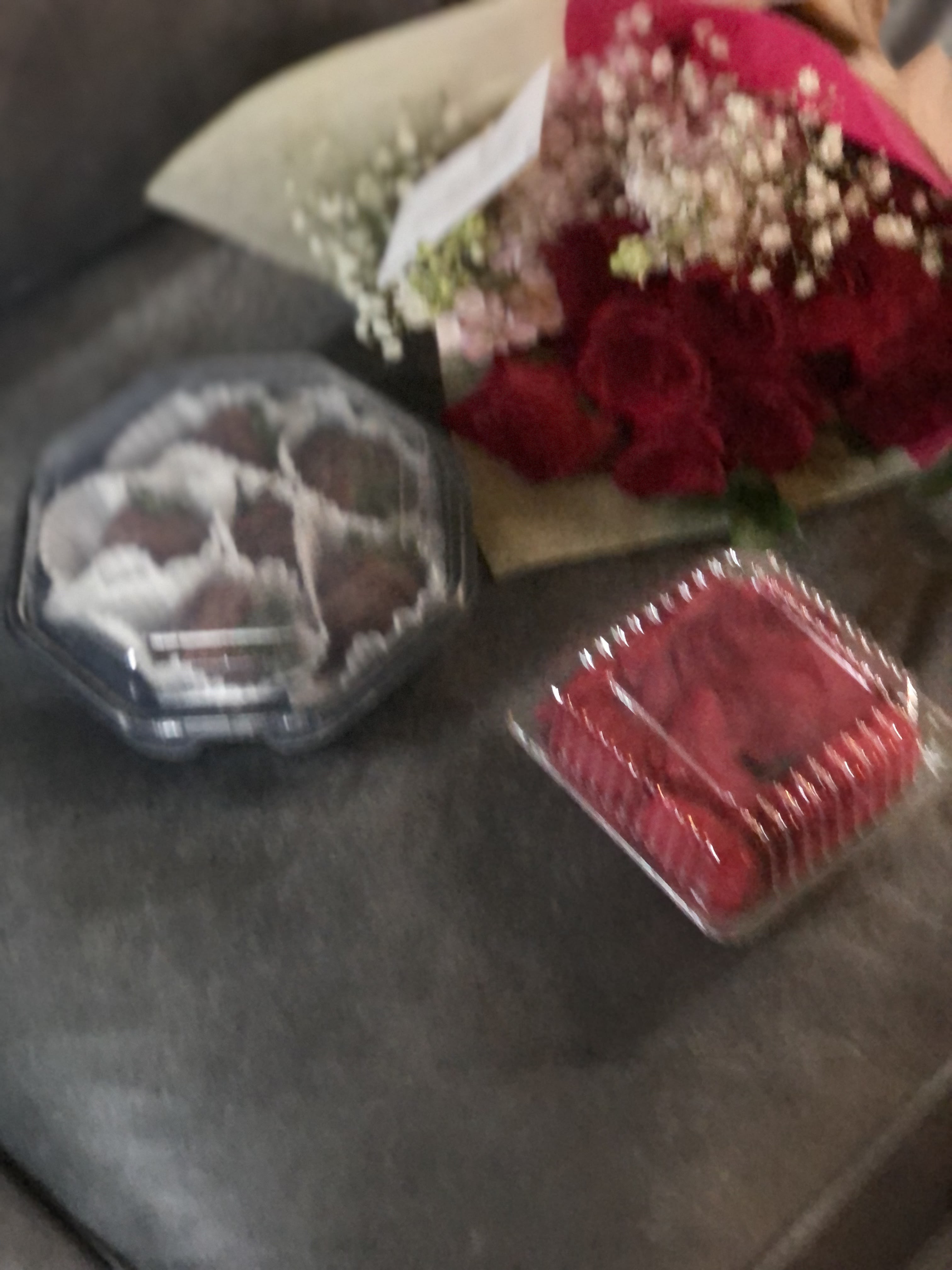 The Perfect Valentine"s Day Assortment - Just in time for Valentine's Day. The Perfect Assortment! 1 dozen kraft paper wrapped roses with light baby's breath and greenery. (NO VASE)  6 hand dipped chocolate covered strawberries and a clamshell of fresh harvested rose petals. Perfect for the romantic evening, dinner or private soiree.