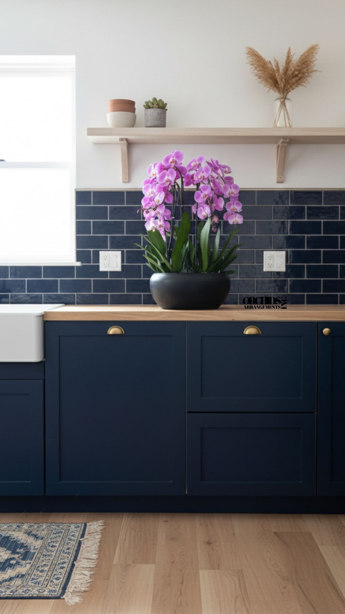 Pink Orchids Same Day - A high quality Eight pink orchids arrangement with a vase 15" D X 7" T. An orchids arrangement deliver for any occasion design with fresh natural real beautiful Phalaenopsis cascade orchids plants minimalist decor. 