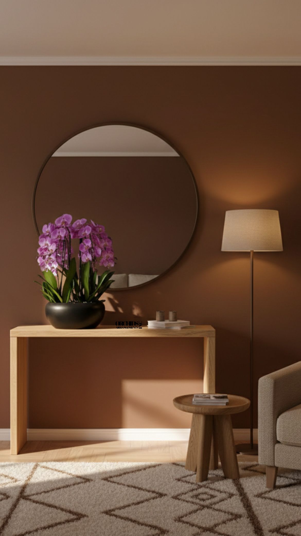 Pink Flower Same Day - A high quality Thirteen pink orchids arrangement with a vase 15" D X 7" T. An orchids arrangement deliver for any occasion design with fresh natural real beautiful Phalaenopsis cascade orchids plants minimalist decor. 