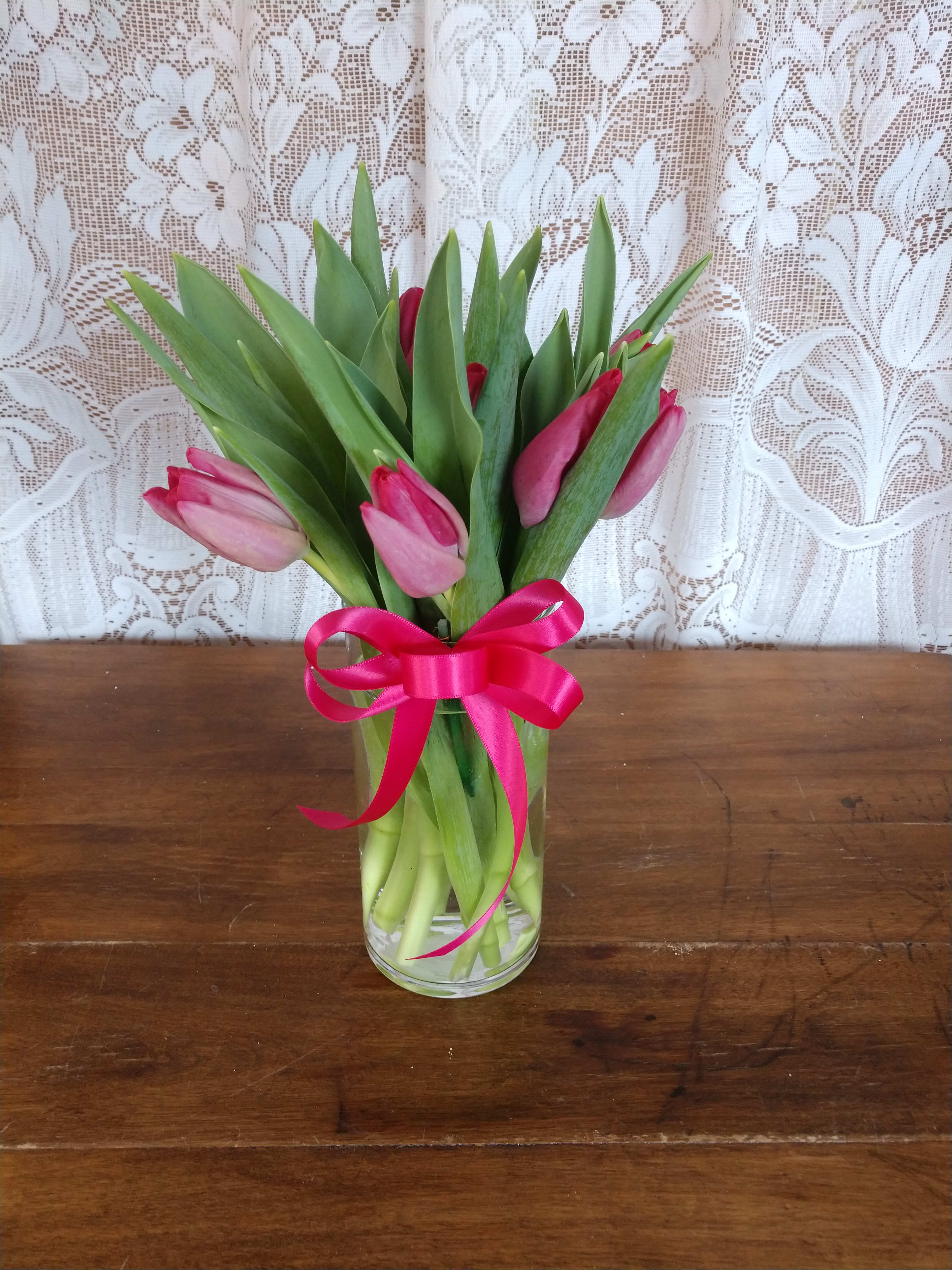 Precious Pink Tulips - Pink Tulips arranged in a glass vase.