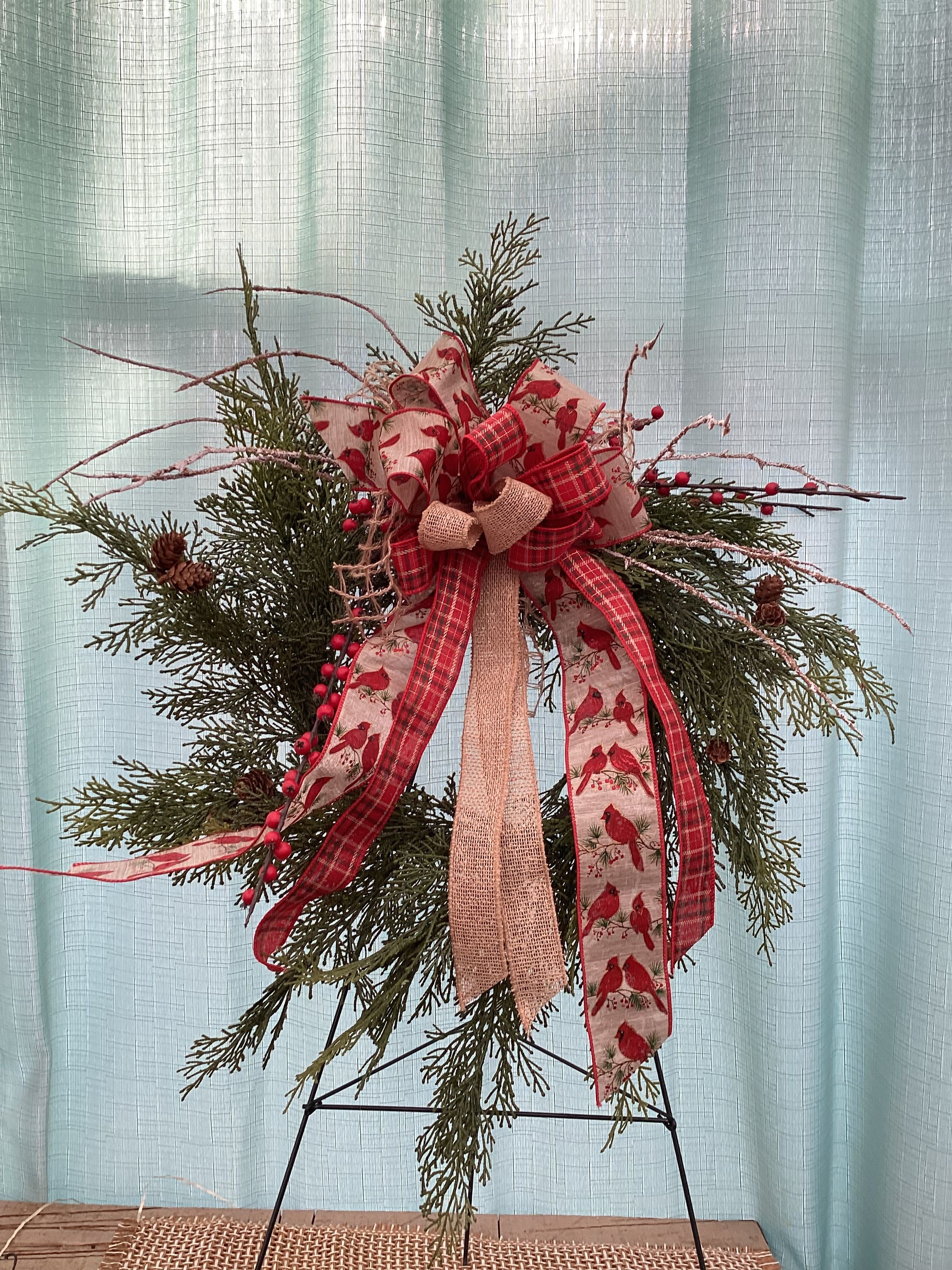  Cardinal winter wreath ON SALE - Warm rustic winter wreath with red berries 